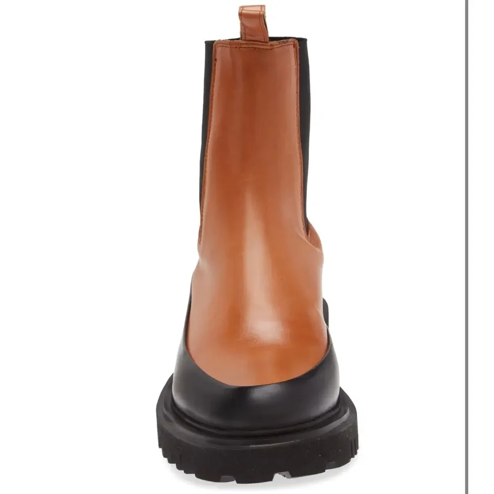 AllSaints Harlee Women Tan Lug Sole Chelsea Boot Sz 8 Leather Padded Footbed New